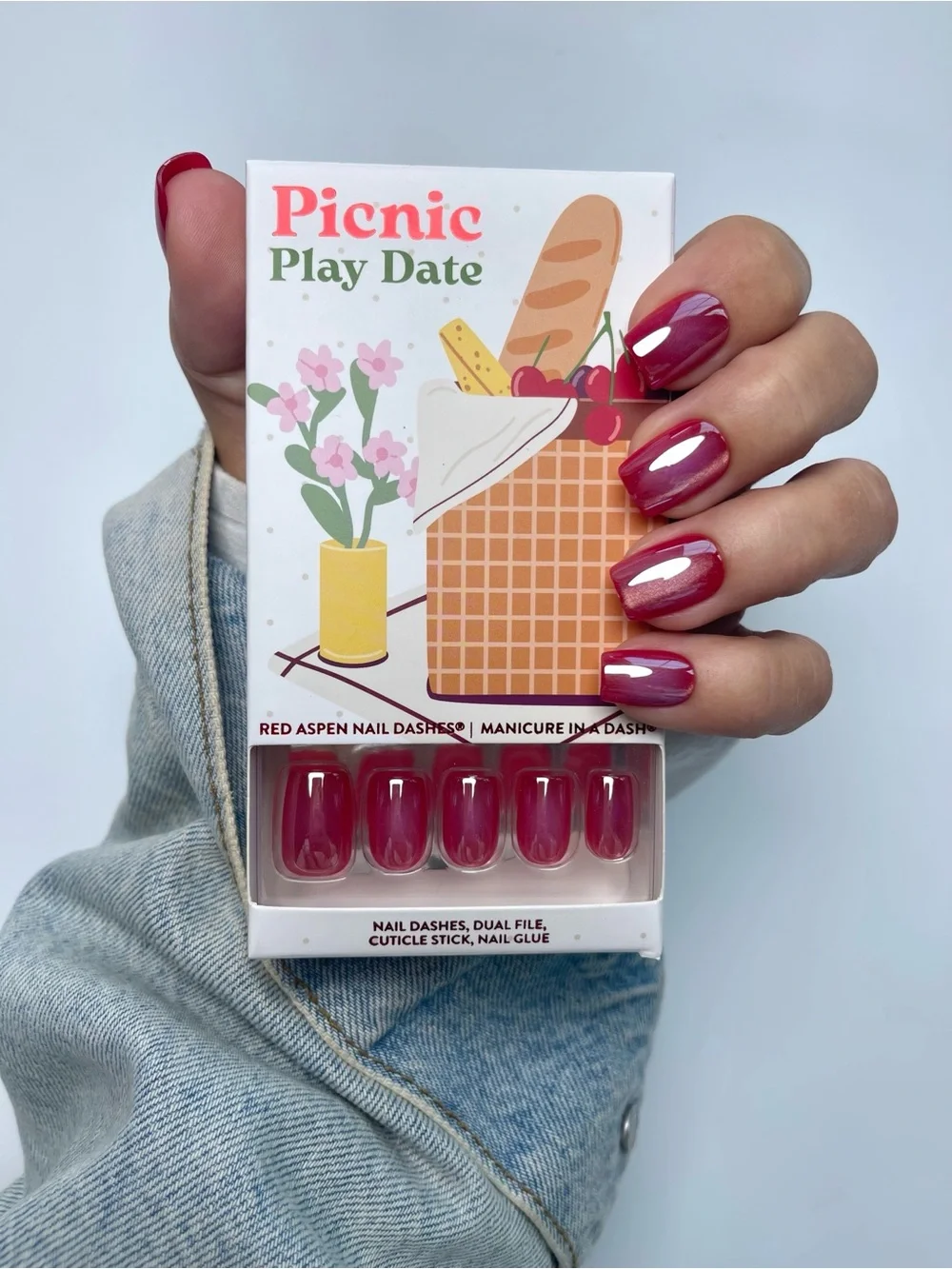 Short Coffin Holographic Press-On Nails in Berry Pink by Red Aspen